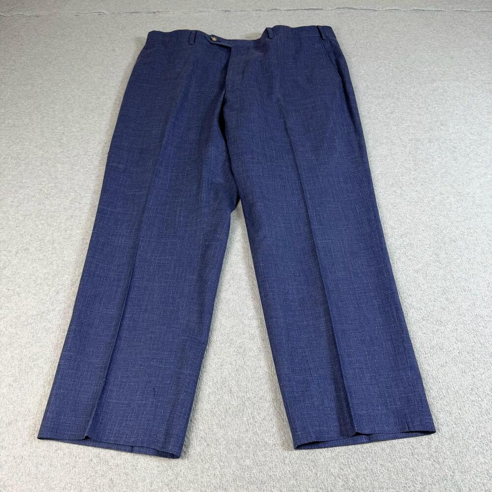 Samuelsohn Pant Men 42x27 Blue Wool Silk Linen Flat Front Heritage Office Canada
